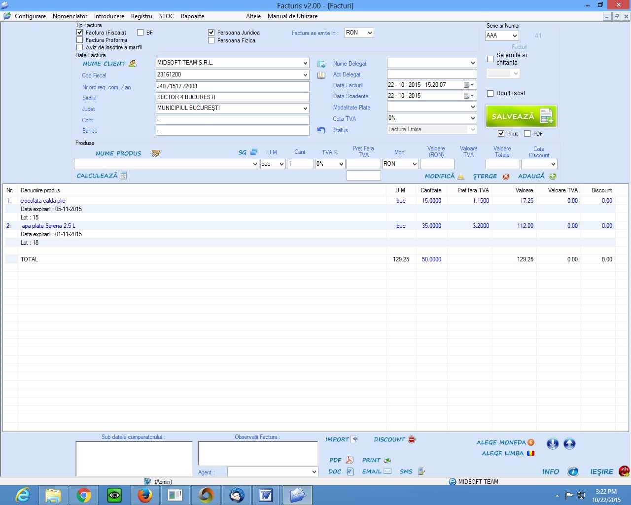 Lot produs si data expirare in NIR si Factura | Facturis.ro