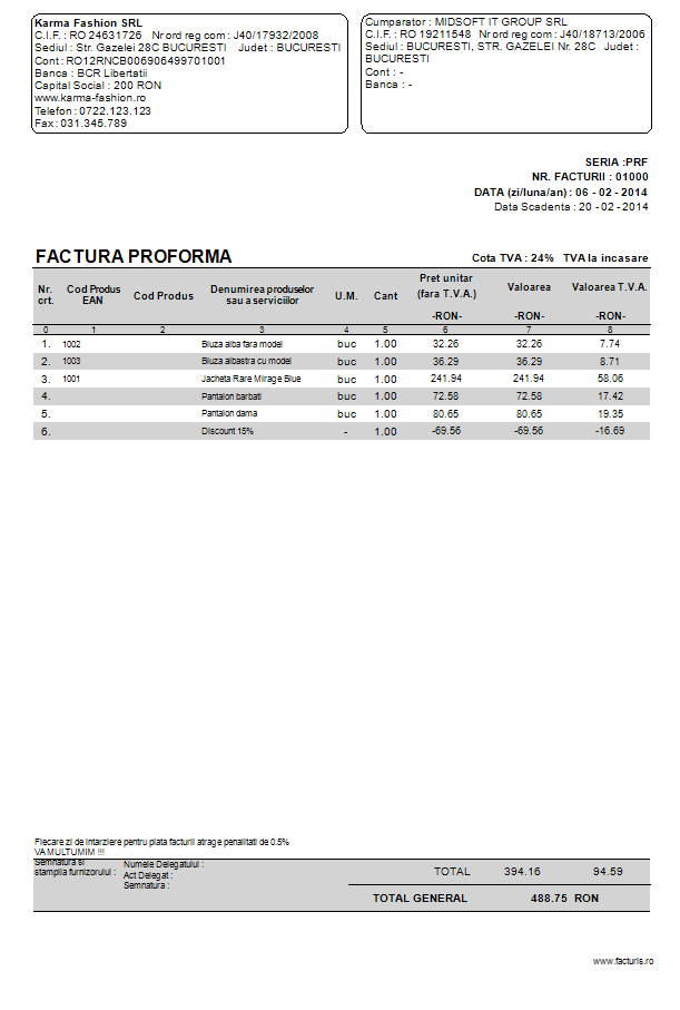 Factura proforma, modele facturi proforme | Facturis.ro